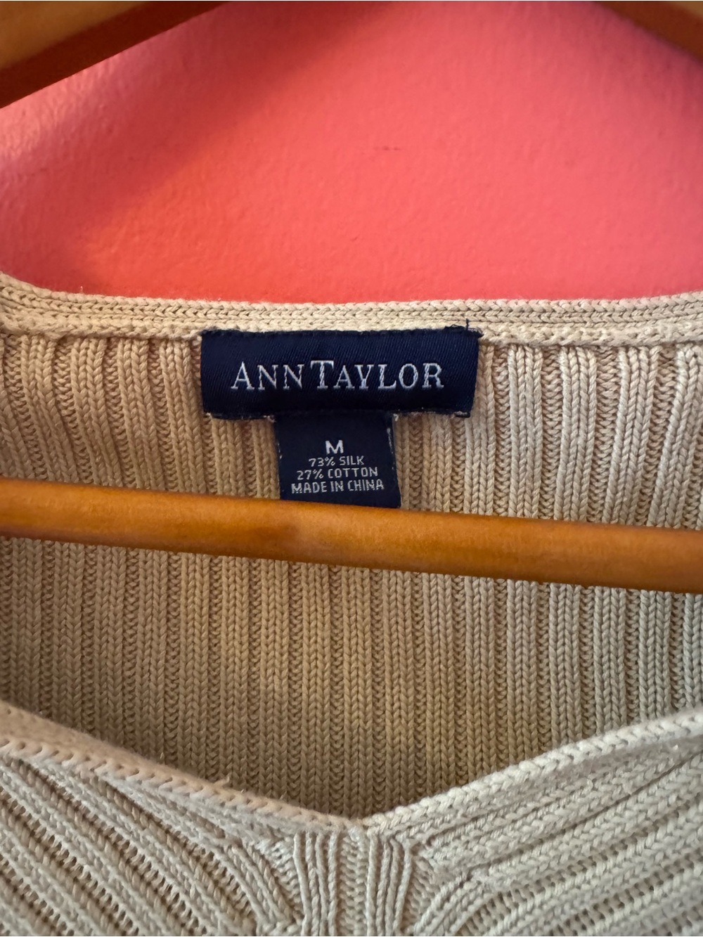Ann Taylor Cream Ribbed V-Neck Crossover Sweater - Picture 3 of 3